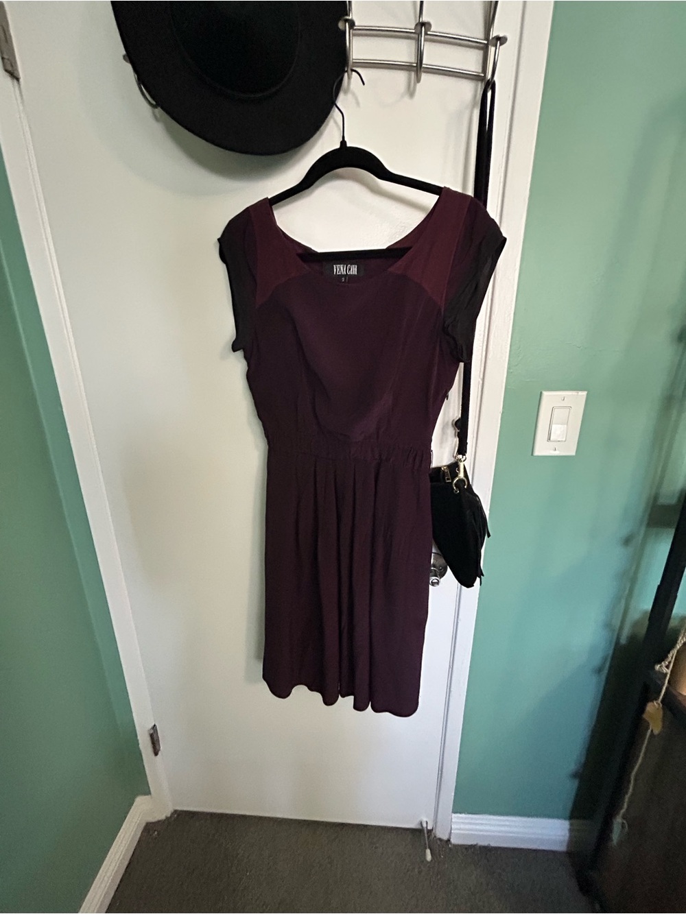 Vena Cava Plum Cap-Sleeve Gathered-Waist Dress